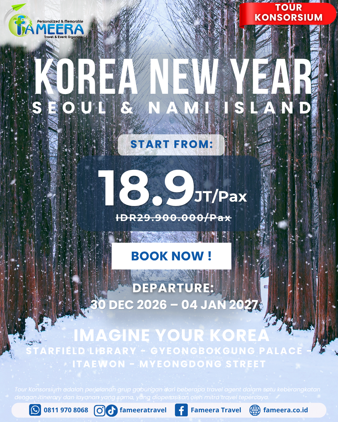 KOREA NEW YEAR<BR>6D SEOUL & NAMI ISLAND<BR>30 DEC 2026 – 04 JAN 2027